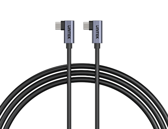UNITEK 0.5m 100W Right Angle USB-C to Right Angle USB-C Cable. Supports PD3.0/QC3.0 Fast Charging, Dual 90-Degree Connectors, Data Transfer in Seconds, Aluminium Space Grey Connectors, Black Cable