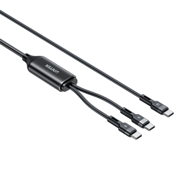 UNITEK 2-in-1 USB-C Cable with Dual Connectors. Fast Charge iPhone 16 Series, MacBook, iPad & More. Single Port 100W Fast Charging, Intelligent Power Management, Super Durability. Black