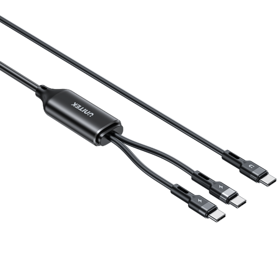 UNITEK 2-in-1 USB-C Cable with Dual Connectors. Fast Charge iPhone 16 Series, MacBook, iPad & More. Single Port 100W Fast Charging, Intelligent Power Management, Super Durability. Black