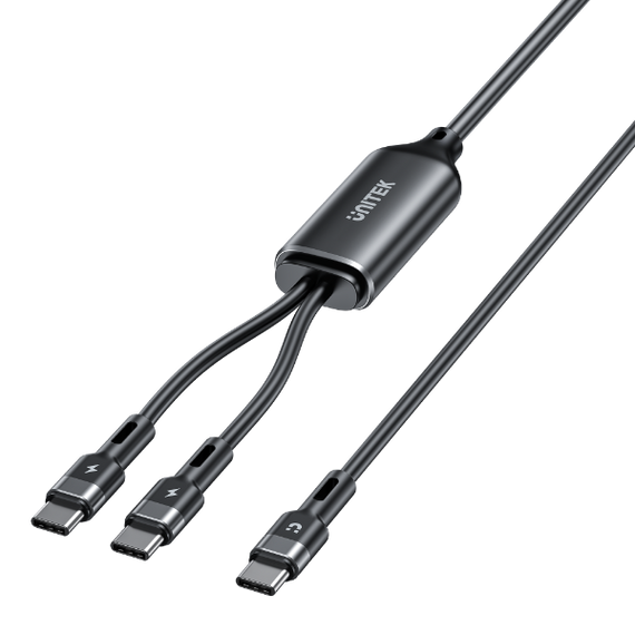 UNITEK 2-in-1 USB-C Cable with Dual Connectors. Fast Charge iPhone 16 Series, MacBook, iPad & More. Single Port 100W Fast Charging, Intelligent Power Management, Super Durability. Black