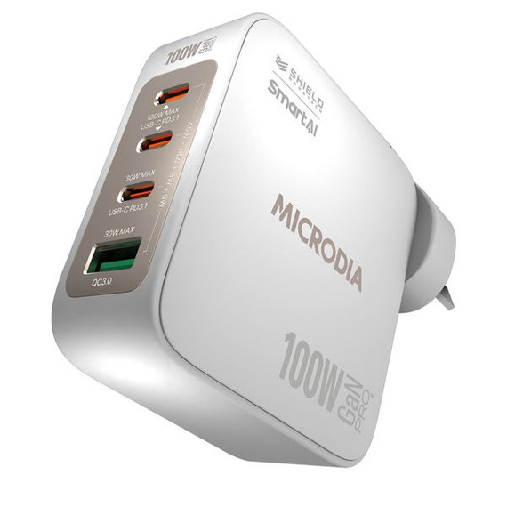 Microdia Smartcube Nano 100W 4 Port Gan Wall Charger - White