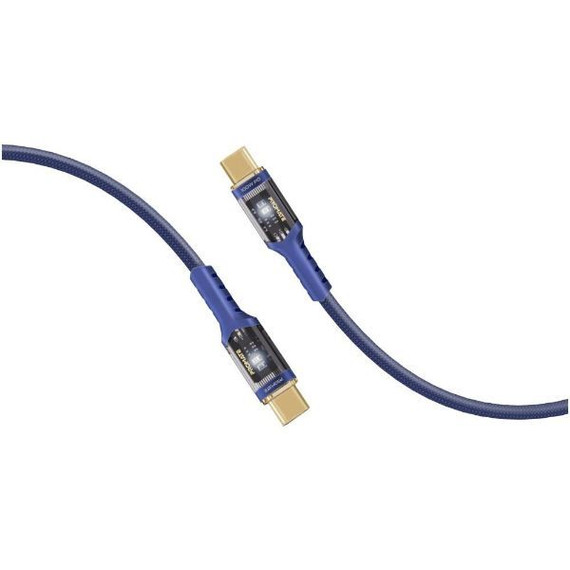 PROMATE 1.2m 100W PD USB-C to USB-C Ultra-Fast Cable 5A/20V Transparent Connectors. Supports Data & Charge, LED Light, Gold Plated Connectors, Supports Transfer Rate 480Mbps. Navy Colour