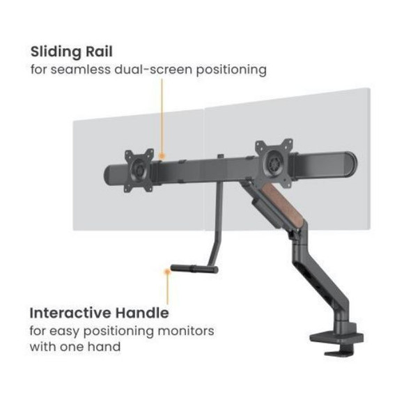 BRATECK 17"-32" Gas Spring Dual Monitor Arm. Detachable VESA, Built-in Cable Management, Adjustable Height, Free-Tilting, Includes Clamp & Grommet, Black