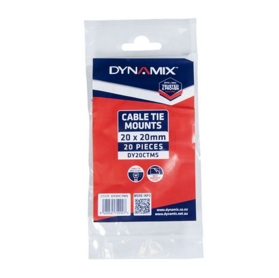 DYNAMIX 20 x 20mm Self Adhesive Natural Cable Ties Mount. Pack of 20   