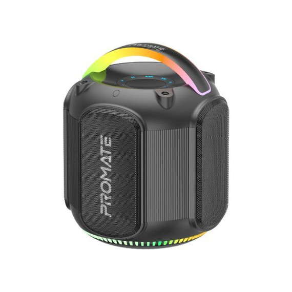 PROMATE 80W Portable BT Speaker with Dynamic RBG Lights. Up to 6 Hours Playback, AUX, USB, Mic/Guitar Inputs, IPX5, TWS, Built-in Carry Handle, Sound Equalizer, Built-in Subwoofer. BLK