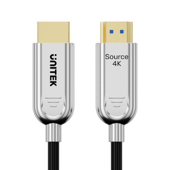UNITEK 10m HDMI 4K Fibre Optic 2.0 Cable with 24K Gold-plated Connectors. Supports HDR, ARC, & HDCP 2.2, 30AWG in 4.7mm OD, Supports High Speed 18Gbps, Space Grey Connectors.