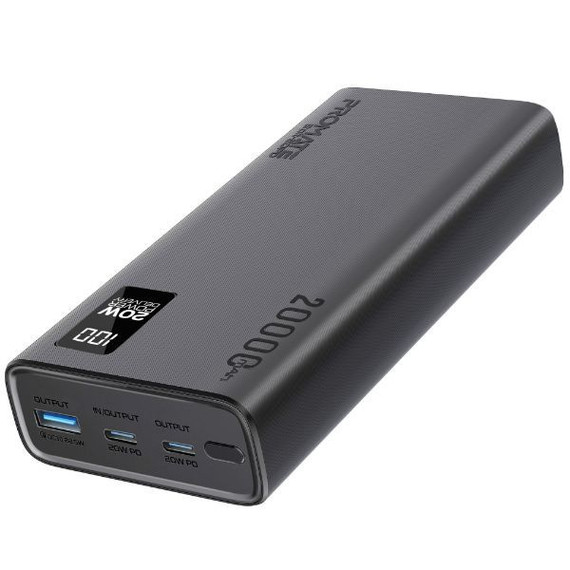 PROMATE 20000mAh Super Slim Smart Charging Power Bank 20W Dual USB-C & 1x 22.5W USB-A QC 3.0 (BOLT-20PD-BLK)