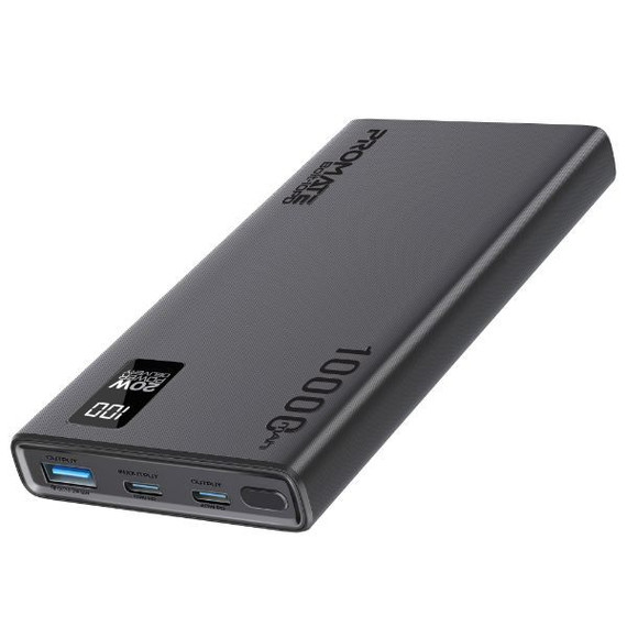 PROMATE 10000mAh Super Slim Smart Charging Power Bank 20W Dual USB-C & 1x 22.5W USB-A QC 3.0 (BOLT-10PD-BLK)