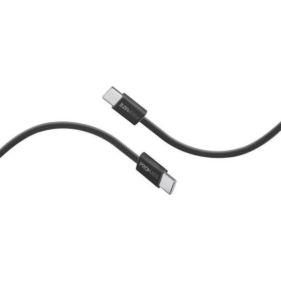 PROMATE 1.2m USB-C to USB-C Cable w/ Fabric Braided Cable Supports 60W PD. Black (ECOLINE-CC120-BK)