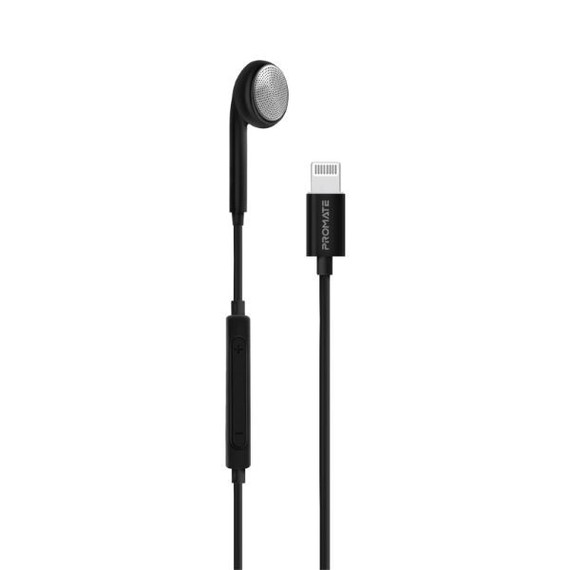PROMATE Apple MFI Certified HiFi Wired Mono Earbud w/ Call Button and Microphone Black (BEAT-LT-BLK)