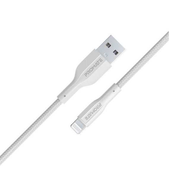 PROMATE 2M USB-A to Lightning Connector Super Flexible Cable Supports 2A Charging & 480Mbps (XCORD-AI200-WHT)