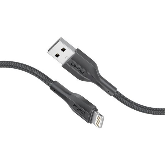 PROMATE 2M USB-A to Lightning Connector Super Flexible Cable Supports 2A Charging & 480Mbps (XCORD-AI200-BLK)