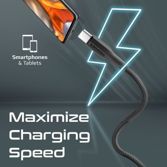 PROMATE 2M USB-A to USB-C Super Flexible Cable. Supports 2A Charging & 480Mbps Data (XCORD-AC200-BLK)