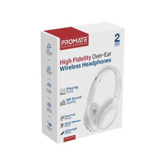 PROMATE High-Fidelity Stereo Deep Base Bluetooth Headphones. Up to 24 Hours Playing Time (LABOCA-PRO-WHT)