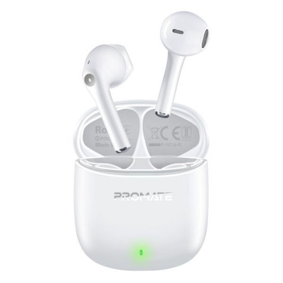 PROMATE In-Ear HD Bluetooth Earbuds Intellitouch & 260mAh Charging Case. Ergonomic Fit (LIMA-WHT)