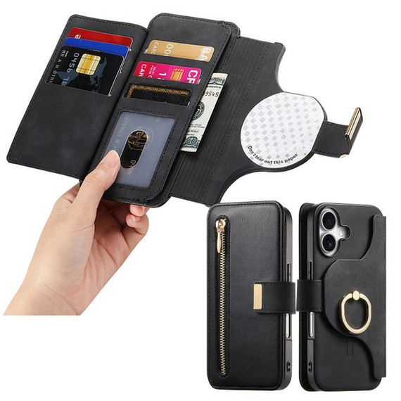 Universal Magnetic Detachable Flip Wallet Case (FLP) [ Medium 6.7 inch - Black ]