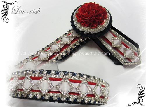Navy, Red, White & Silver Diamonds Browband