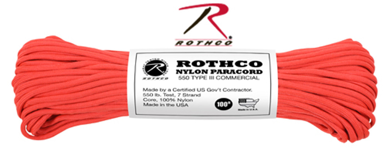 Rothco Nylon Paracord Type III 550 lb - Red, 100