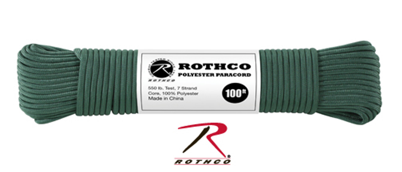 Polyester Paracord / Parachute Cord - 100ft - HUNTER GREEN