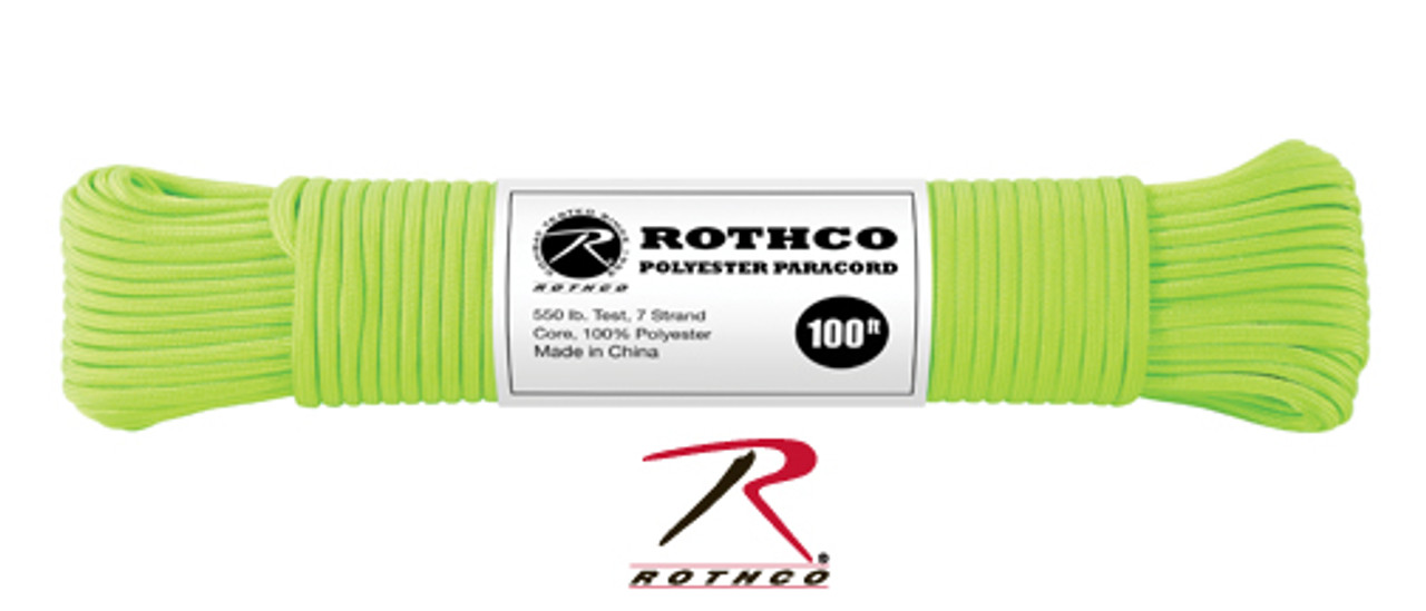 Polyester Paracord / Parachute Cord - 100ft - SAFETY GREEN