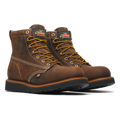 Thorogood 814-4161 American Heritage 6" Round Toe Black Wedge Soft Toe Work Boot - Crazy Horse