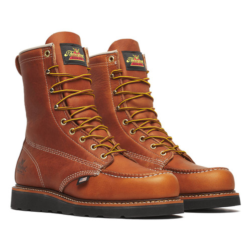 Thorogood 814-4288 American Heritage 8" Moc Toe Black Wedge Soft Toe Work Boot - Tobacco