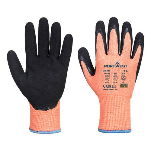Portwest Cut D13 Viz-Tex Hi-Vis Cold Weather Nitrile Glove A4 Cut A646