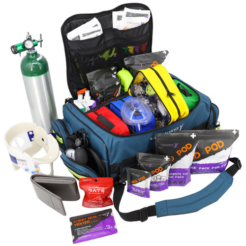 Lightning X Modular Oxygen Trauma Bag with Advanced Fill Kit - Navy Blue