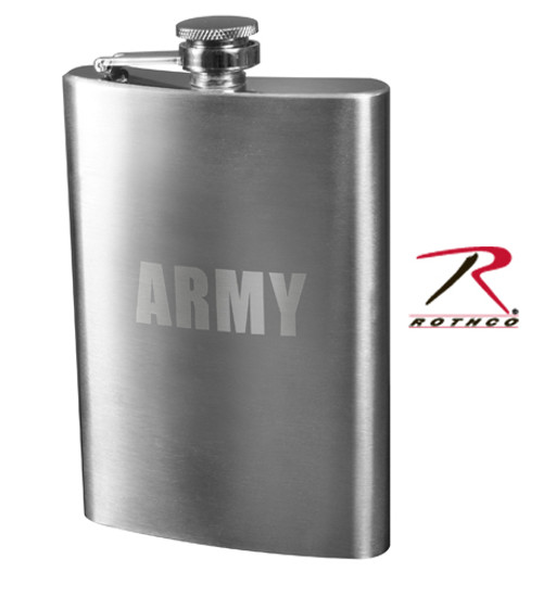 Stainless Steel Army Engraved Flask - 8 oz.