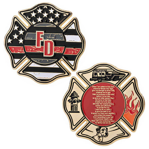 Firefighter's Prayer - Thin Red Line Challenge Coin