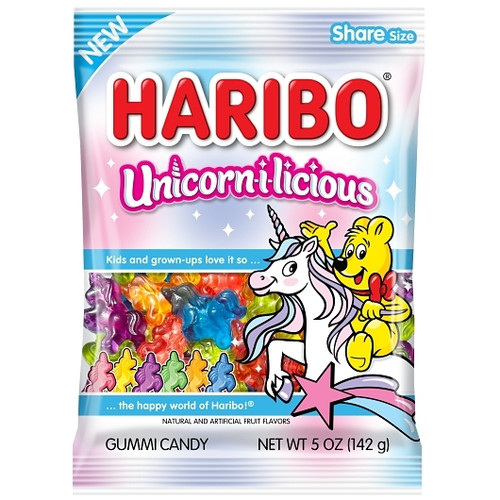 Haribo Unicorn-I-Licious Gummy Candy 5 Ounce Peg Bag 12 Count