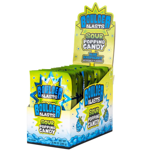 Boulder Blast Sour Popping Candy Blue Raspberry 0.35 Ounce 24 Count