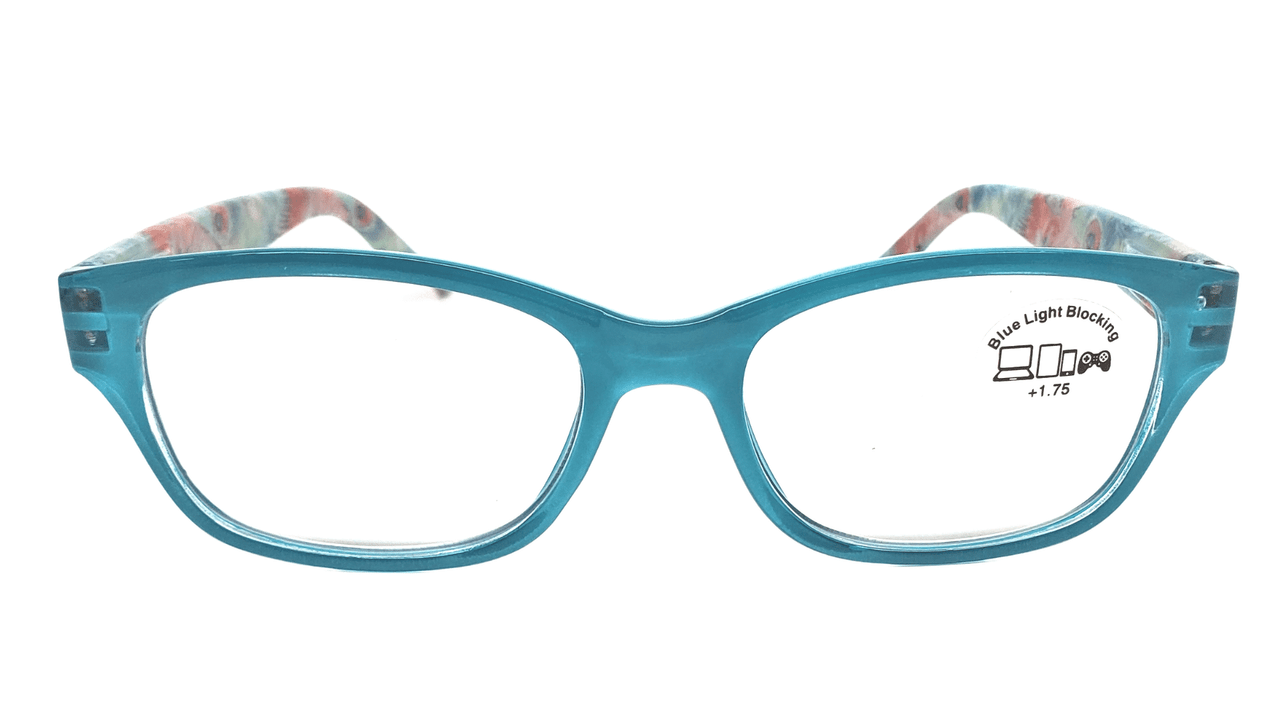 Aqua with Flowers Reading Glasses