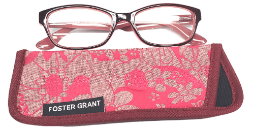 Dark Pink Reading Glasses with Vintage Case