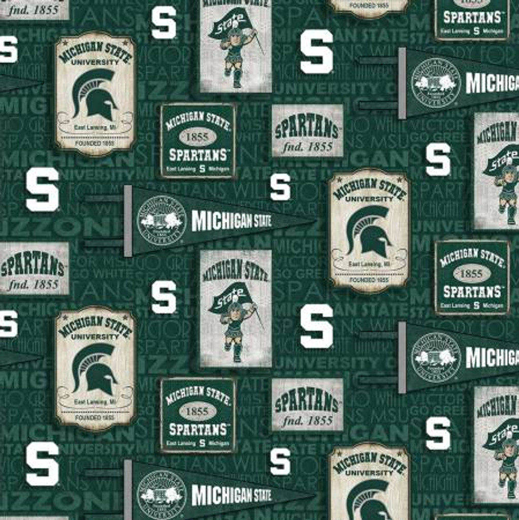 NCAA Michigan State Spartans Vintage Pennant - Sykel Cotton - 1/2 yard (Copy of NC-1178)