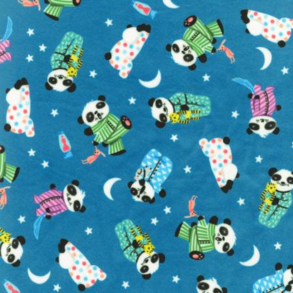 Blue Pandas in Pajamas - Robert Kaufman Minky (AILDY20366247)