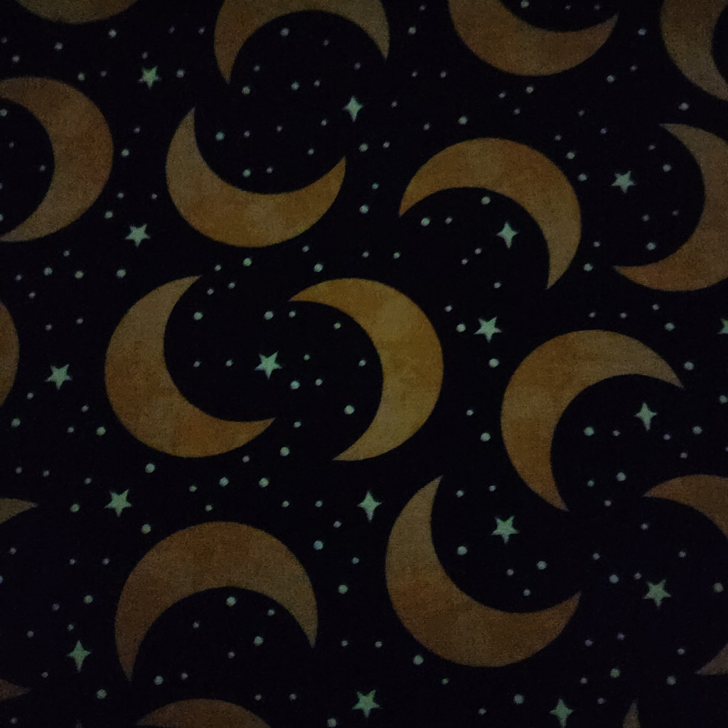 CLEARANCE Black Tossed Moon And Stars Glow in The Dark - Studio E Cotton