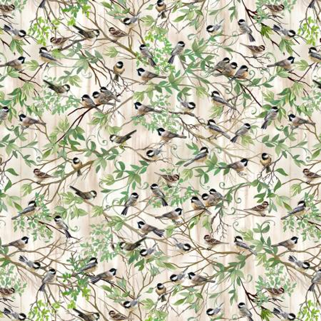 Natural Chickadee In Branches - Timeless Treasures Cotton (CD2421-NATURAL