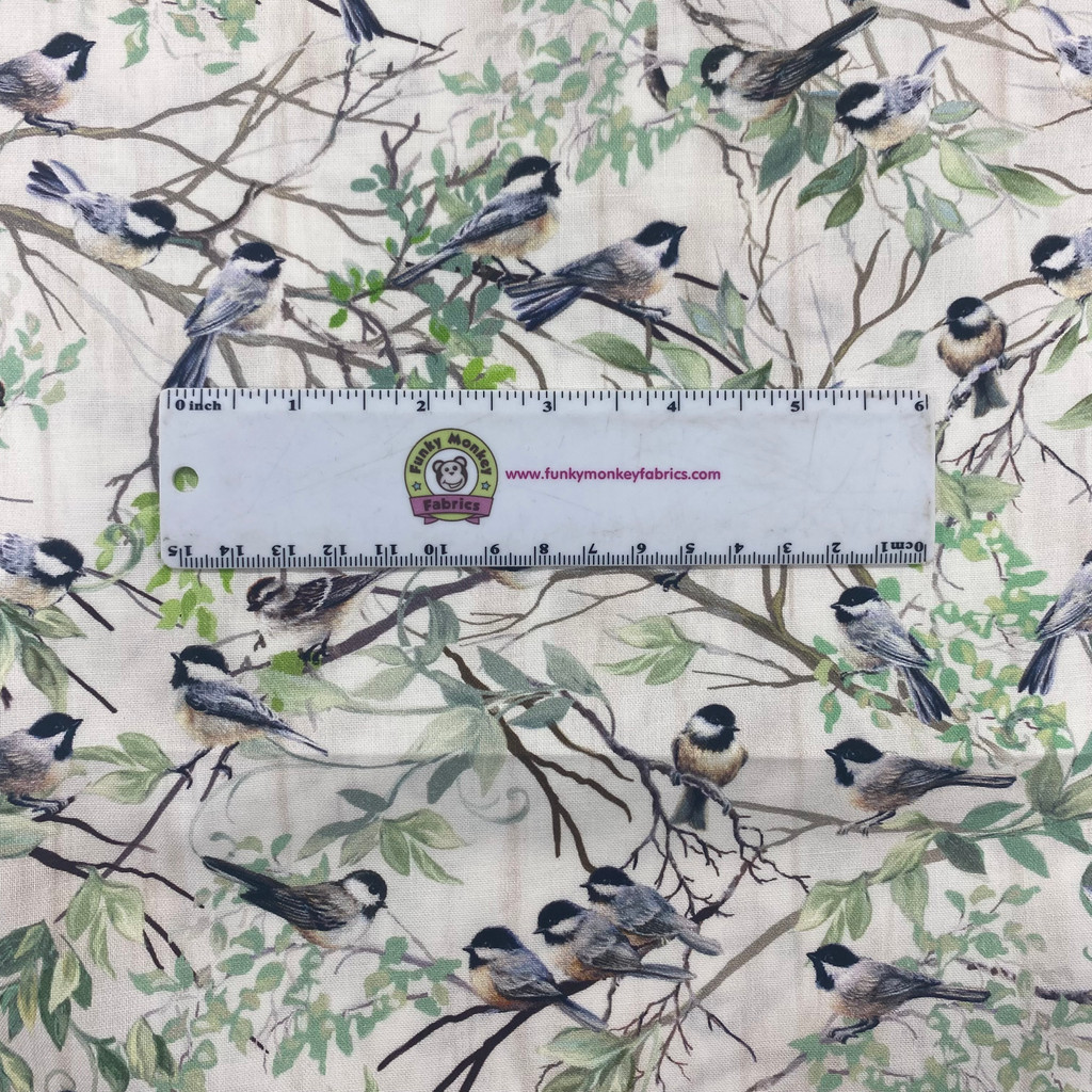 Natural Chickadee In Branches - Timeless Treasures Cotton