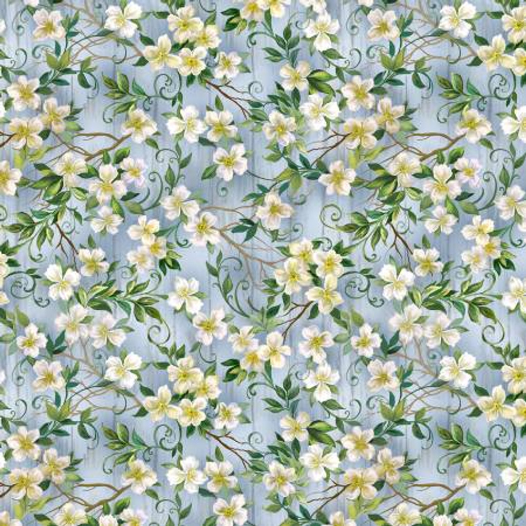 Blue Magnolia Florals - Timeless Treasures Cotton (CD2422-BLUE)