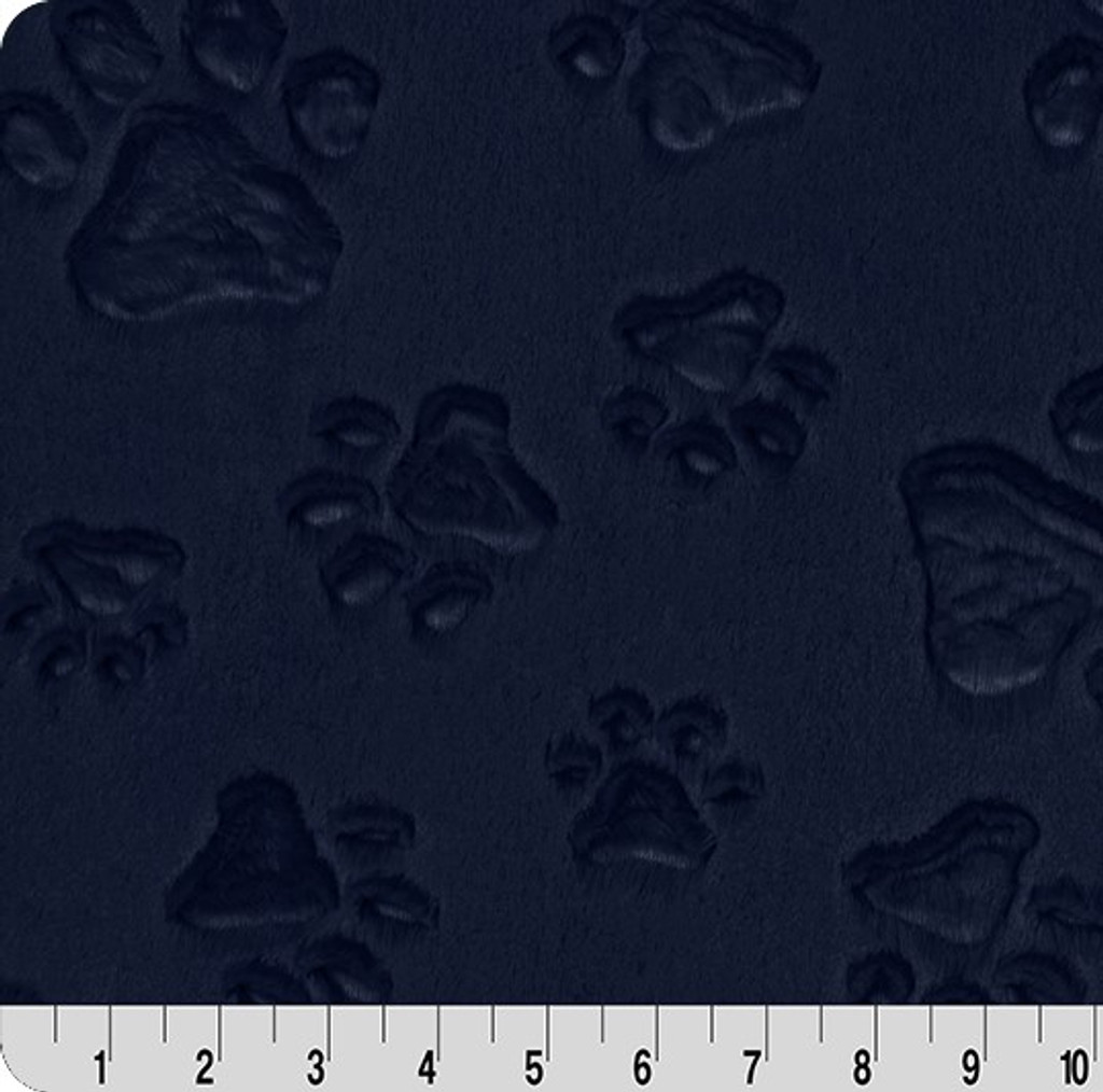 Navy Embossed Paws - Shannon Fabrics Cuddle Minky (LCPAWSNAVY)