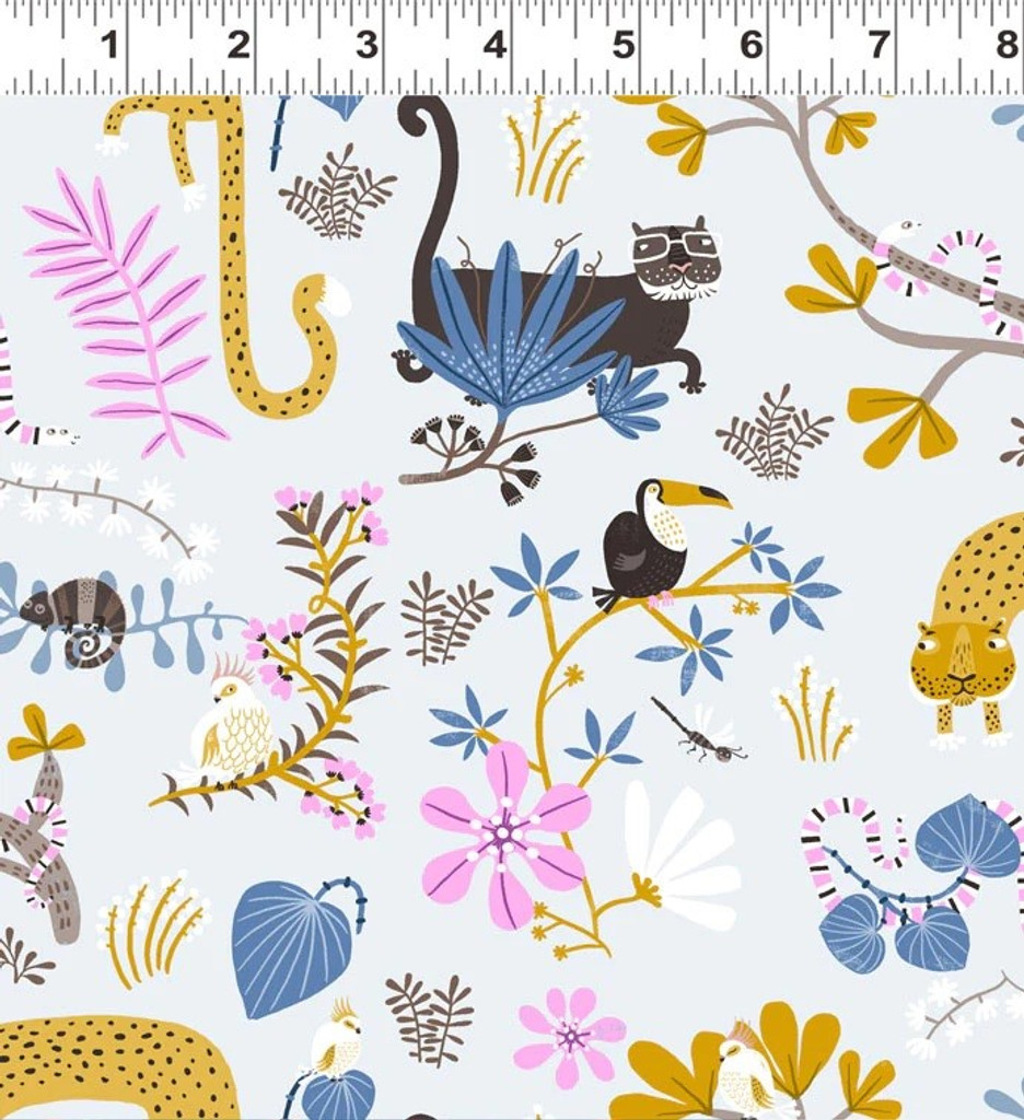 Light Grey Jungle Jive Animals - Clothworks Cotton (Y3111-5)