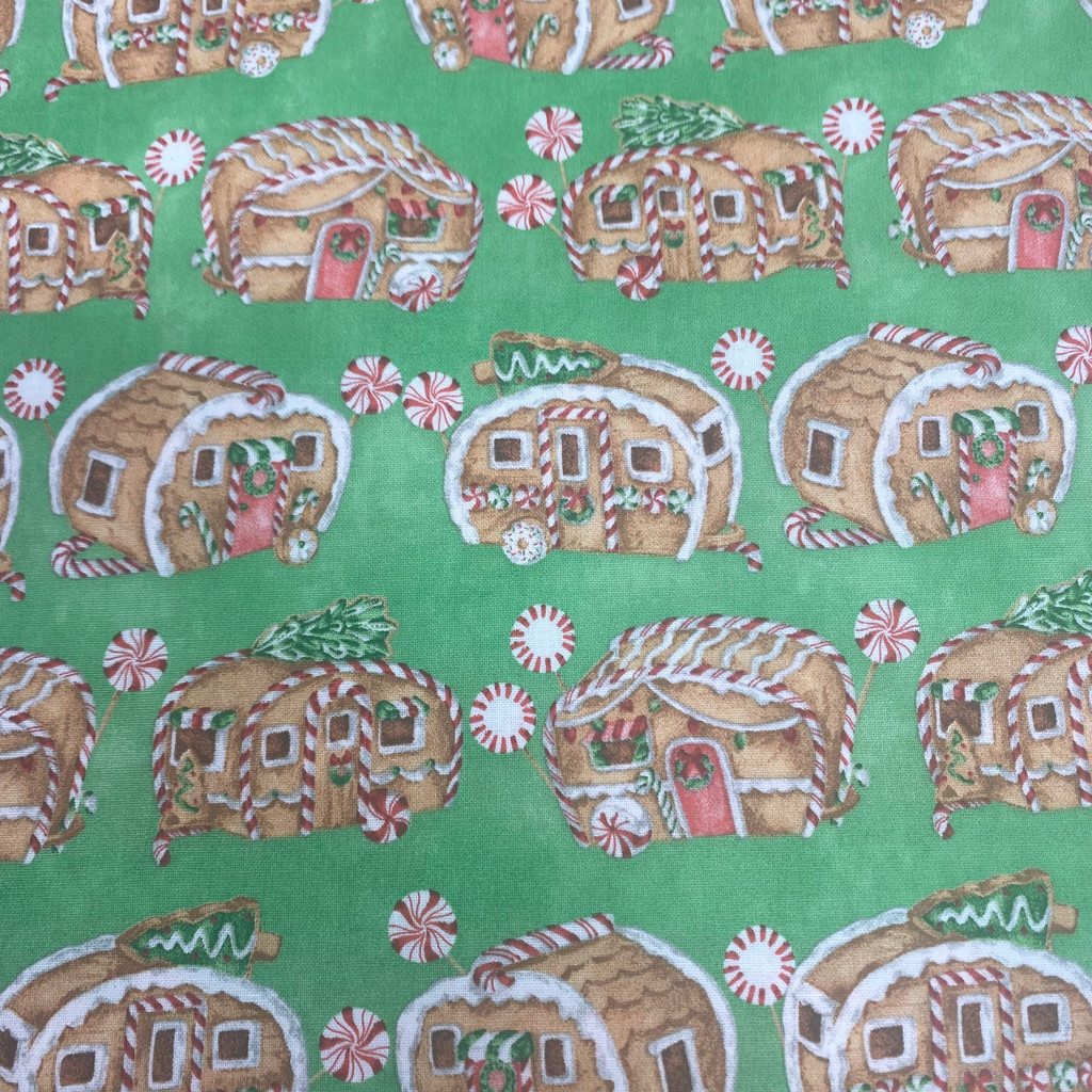 Gingerbread Houses on Green - 3 Wishes Cotton