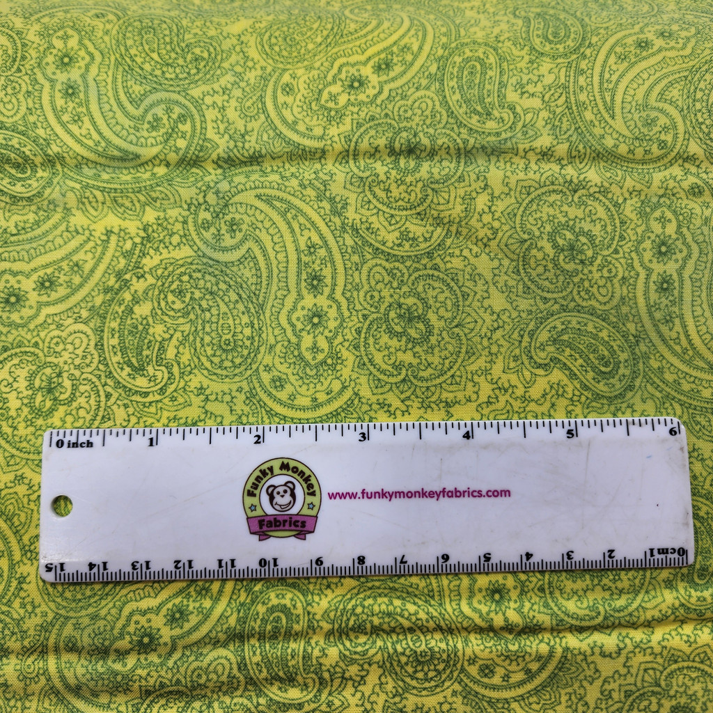 Good Vibes Paisley in Dark Lime - Clothworks Cotton