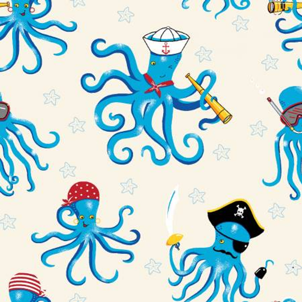 Cream Pirate Octopus - Freckle & Lollie Cotton (FLBBS-D181-C)