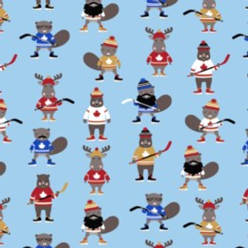 Critters Playing Hockey - Robert Kaufman Flannel (22577-63)