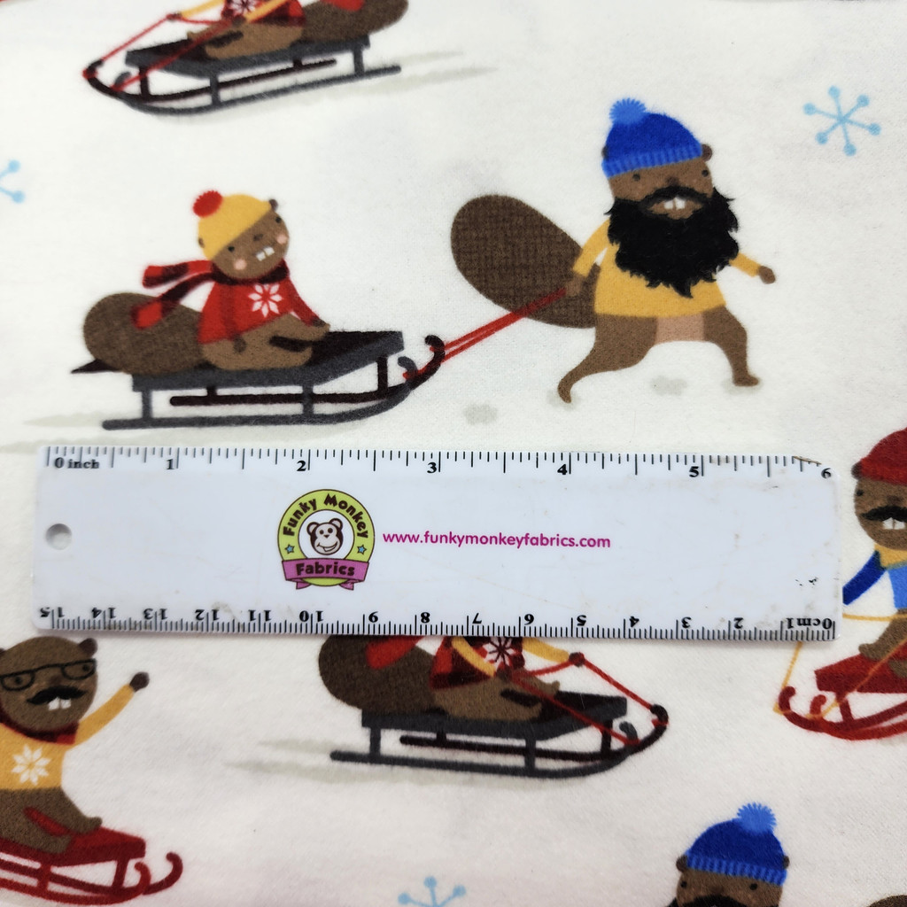 Critters Sledding Snow Purely Canadian Eh - Robert Kaufman Flannel