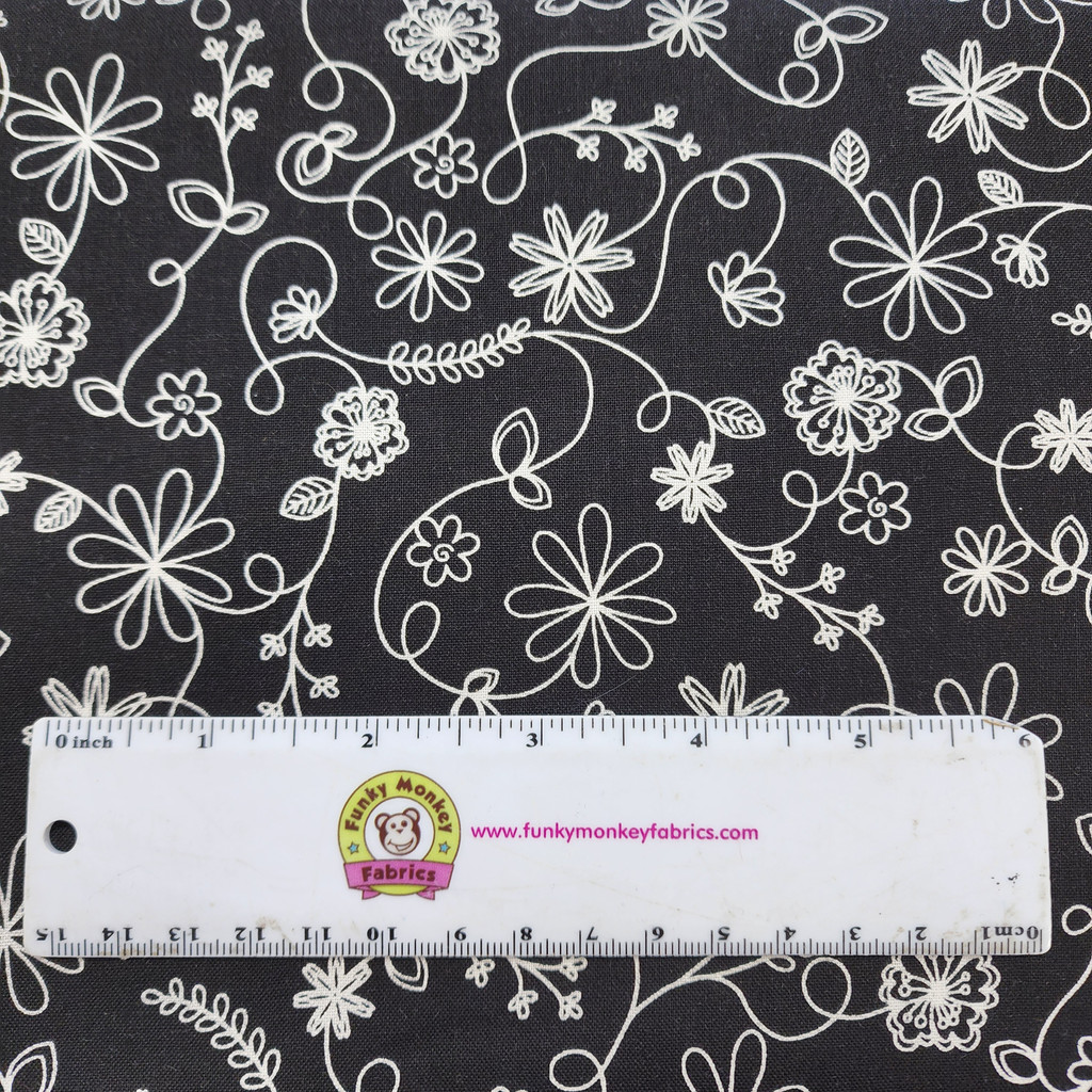 Black Swirl Floral - Maywood Studios Cotton