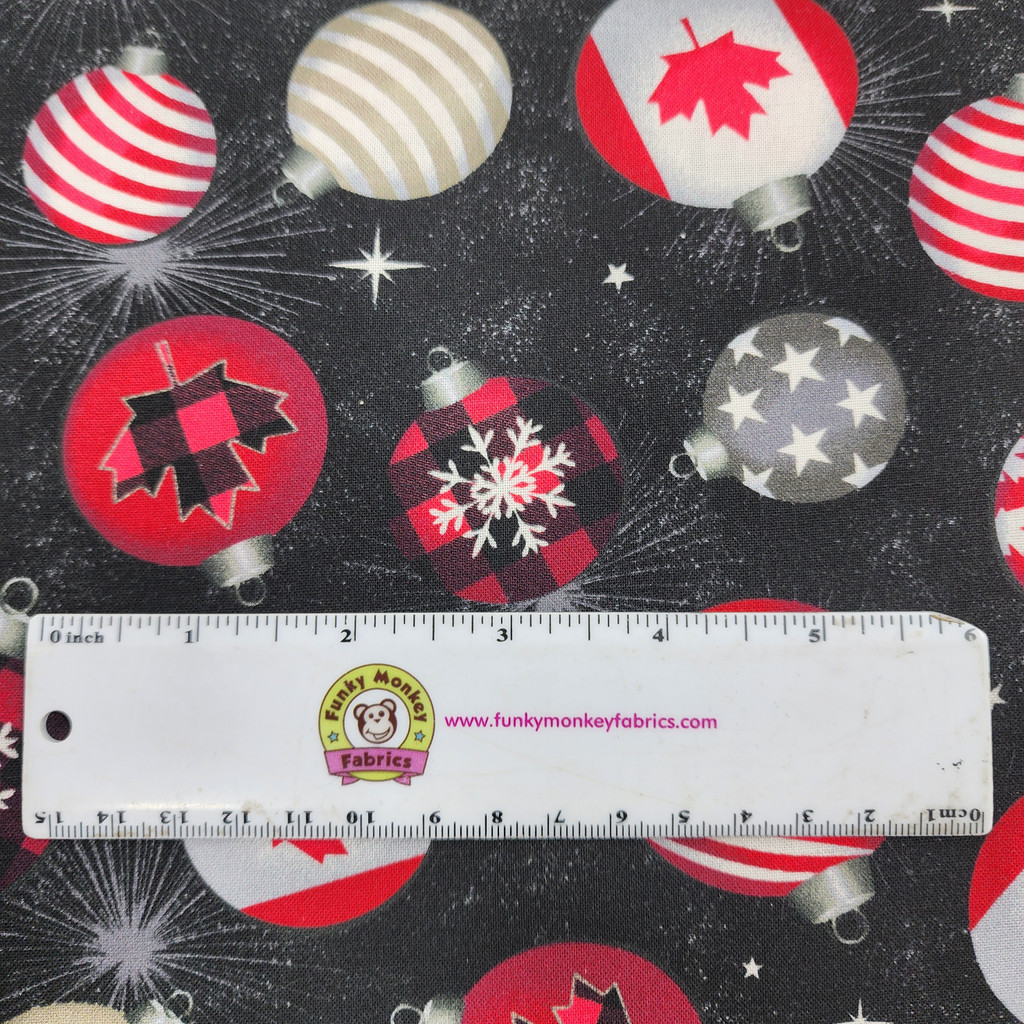 Canadian Christmas Black Ornaments - Windham Fabrics Cotton