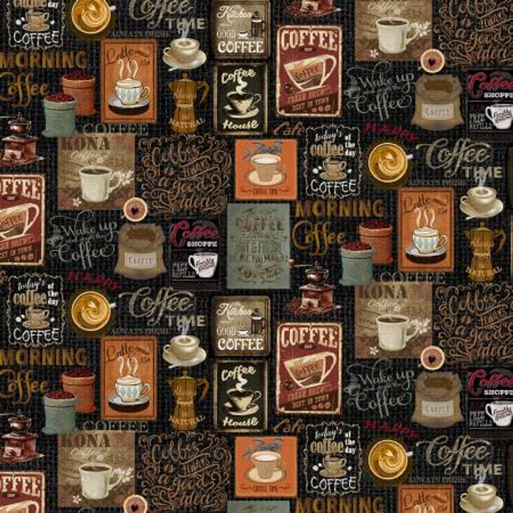 Black Coffee Collage - Timeless Treasures Cotton ( CD3421-BLACK)